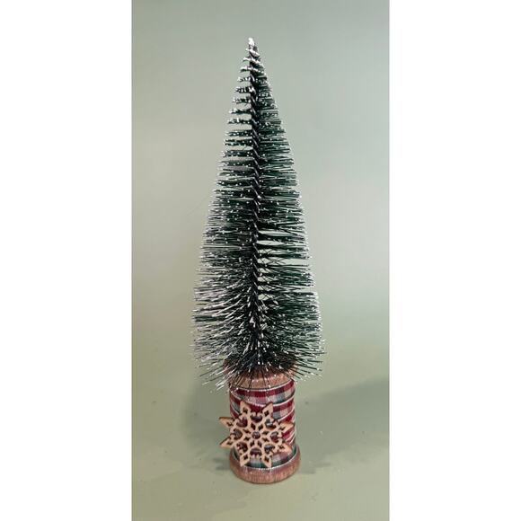 Handcrafted Gold Bottle Brush Tree on Decorated Thread Spool Holiday Décor SPT2 - Picture 1 of 3